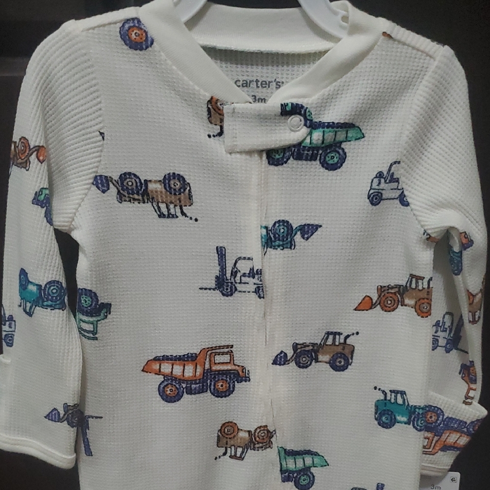 Carter's White Coverall with Colorful Vehicle Print